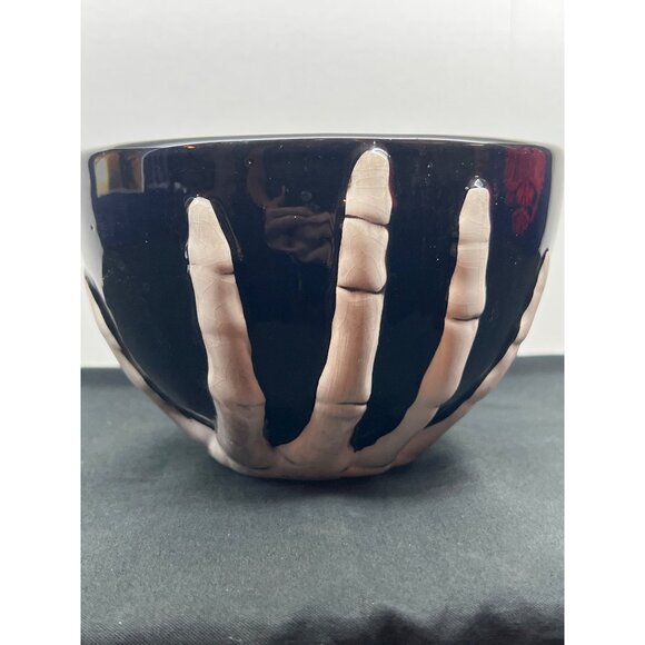 Ashland Skeleton Manor Halloween Bowl Black & White Ceramic Decorative Handwash - Picture 2 of 8